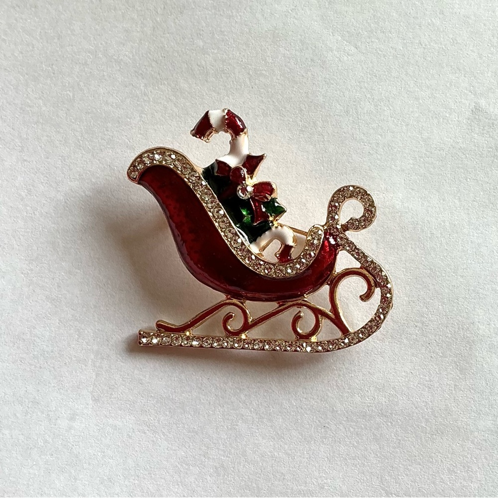 (3 for 20.00) New Festive Red and Gold Sleigh Brooch